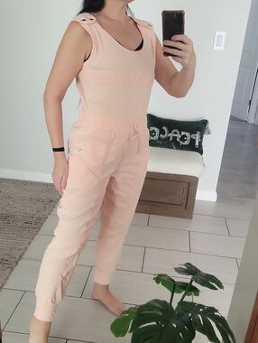 Vintage Peach Sleeveless Drawstring Jumpsuit
